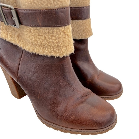 Timberland Women’s Oiled Leather Glancy Fleece Folded Down Heeled Booties Boots - Picture 7 of 14